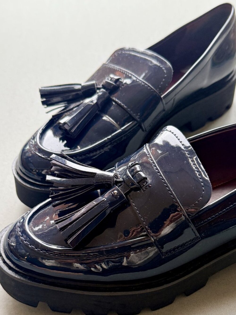 Sarto Franco Sarto Carolynn Navy Patent Tassel Lug Sole Loafer